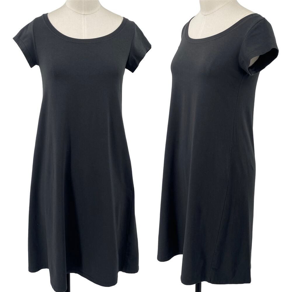 Eileen Fisher Organic Cotton Mini Dress Boatneck Cap Sleeve Stretch Knit Gray PP